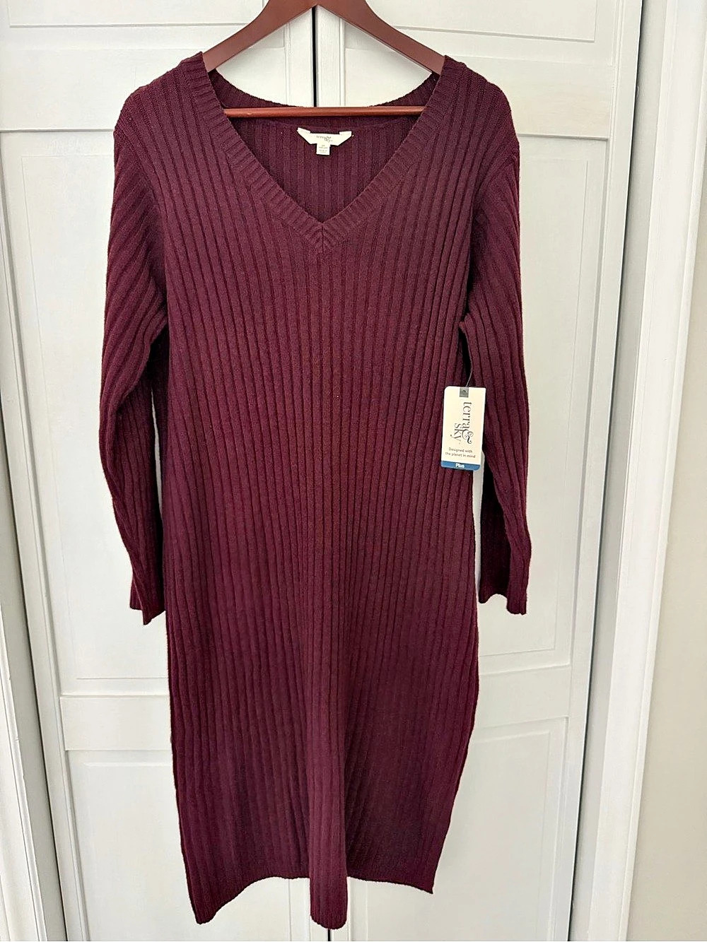 Terra & Sky Ribbed V-Neck Midi Dress Purple Size 2X NWT